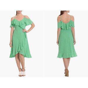 New London Times Size US 8 Cold Shoulder Faux-Wrap Dress Green